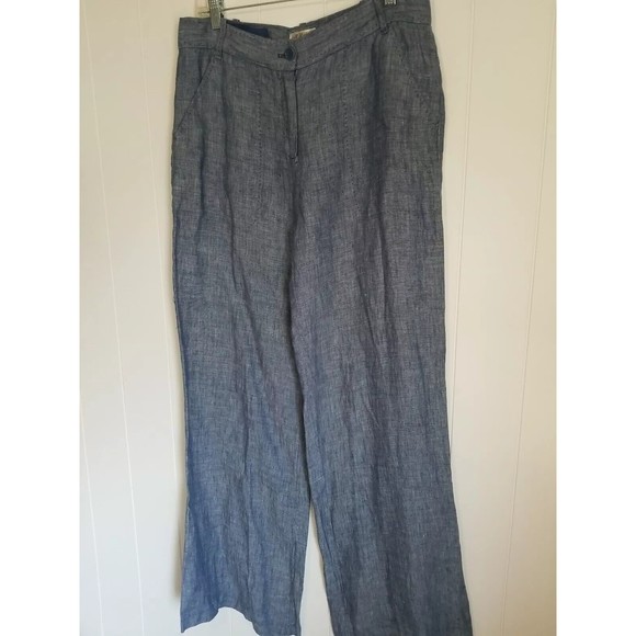 MSSP Max Studio Specialty Linen Pants Womens Size 8 Blue Chambray Trim - Picture 3 of 11
